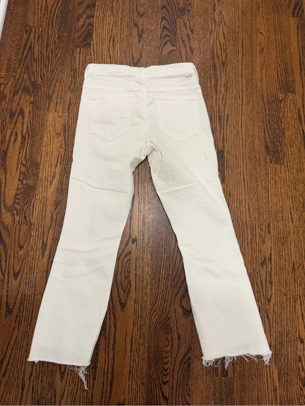 MOTHER White Straight-Leg Jeans with Raw Hem